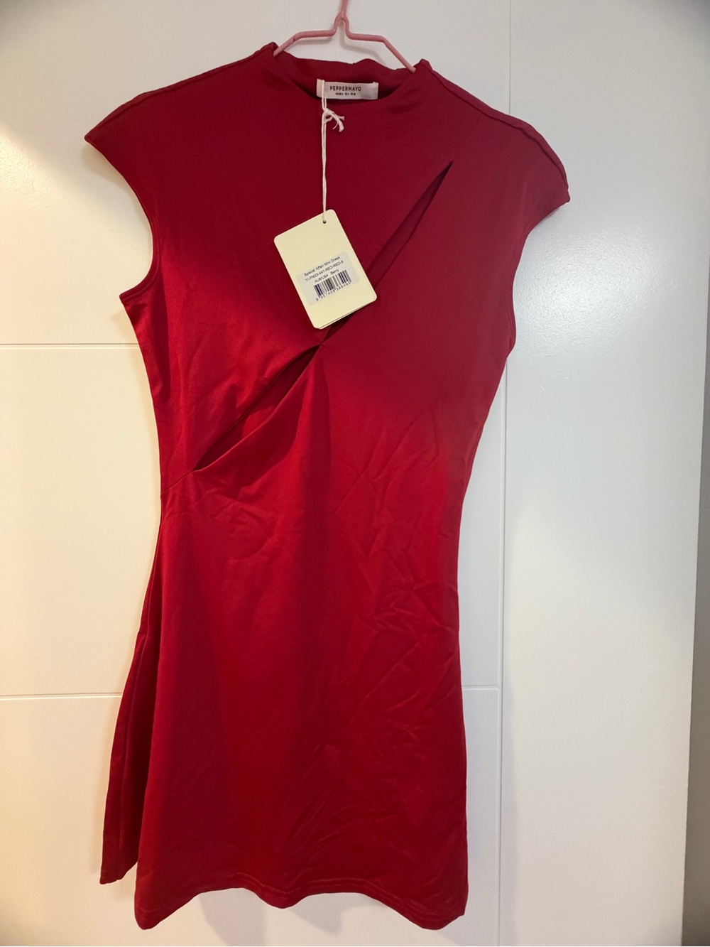 Peppermayo Red Cap-Sleeve Twist-Detail Mini Dress